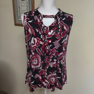 Liz Claiborne Red and Black Paisley Blouse, Size Medium